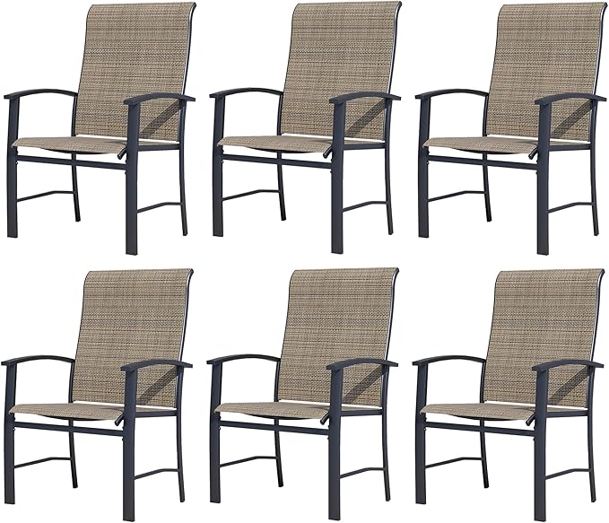 Outdoor Dining Chairs Set of 6, Stackable Patio Chairs with Metal Frame & Textilene Fabric, Perfect for Patio Garden Deck, Mocha