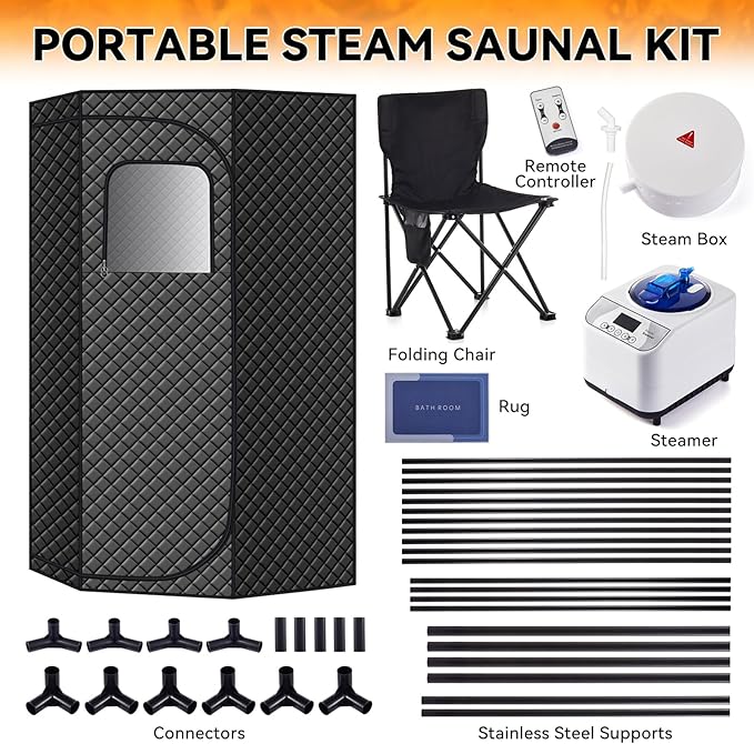 Durable and Portable pentagonal (46 x46 x67) Home Sauna Tent, Equipped with a Quick Heating steam Room, Remote Control, Folding Chairs, and Floor mats, Suitable for Indoor and Outdoor Relaxation