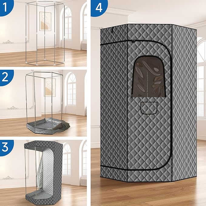 Portable Steam Sauna, Steam Sauna Tent Full Body Personal Sauna Room with 3L 1500W Steam Generator, Remote Control, Remote Control, 9 Levels Heat, 90 Mins Timer,Foldable Chair