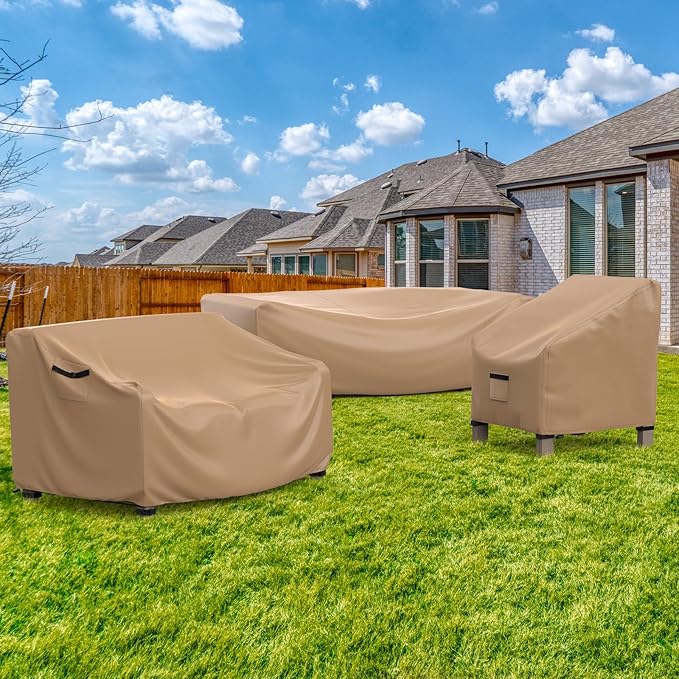 Patio Sofa Cover Waterproof - Heavy Duty 2-Seater Outdoor Couch Cover, Patio Furniture Covers with Air Vent and Handles, 60" L ×34" D×30" H, Brown