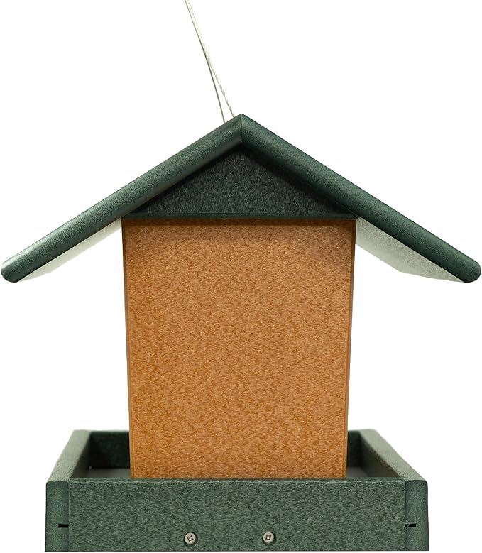 DutchCrafters Poly Hanging Hopper Bird Feeder, Large Hanging Bird Feeder for Outside, Outdoors - Amish American Made (Turf Green & Cedar)