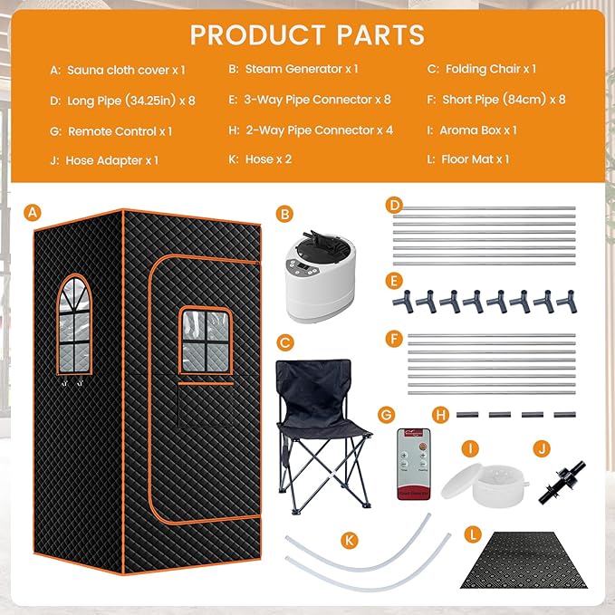 DoCred Portable Sauna for Home, Upgraded Personal Steam Sauna Box with 3L Steamer, Folding Chair, Extra Large Size Foldable Home Sauna, Full Body Sauna Tent for Relaxation Spa