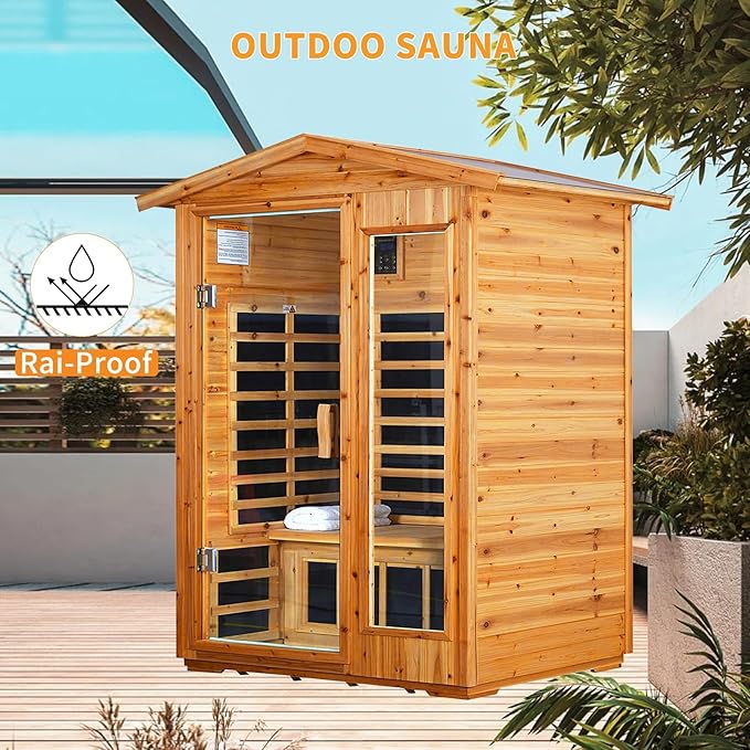 Outdoor Sauna 2 Person Infrared Saunas for Home, Low Emf Infrared Sauna Dry Sauna for Home 1750W Sauna Outdoor LED Reading Lamps, Chromotherapy Lights,81.10 * 46.4 * 36.2Inch