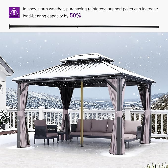 PURPLE LEAF 10'x12' Hardtop Gazebo with Lights UV-Protected Aluminum Double Roof Galvanized Steel Frame Outdoor Patio Gazebo Including Netting and Curtains for Deck Garden Backyard Grey