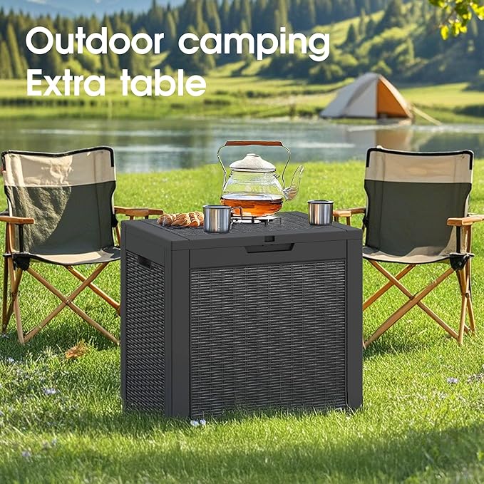 NUNU LAB 32 Gallon Resin Deck Box,Outdoor Indoor Waterproof Storage Box for Patio Cushions, Garden Tools, Pool Accessories,Backyard Storage Bin,Black