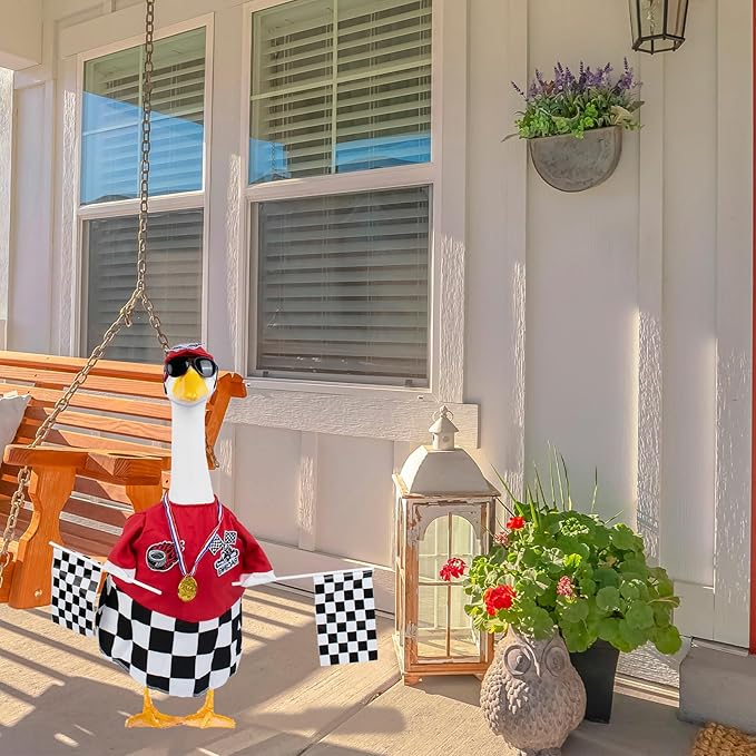 Porch Goose Outfits Cement Goose Race Car Driver Costume Clothing Racer Jumpsuit Clothes Goose Racing Suit Accessories