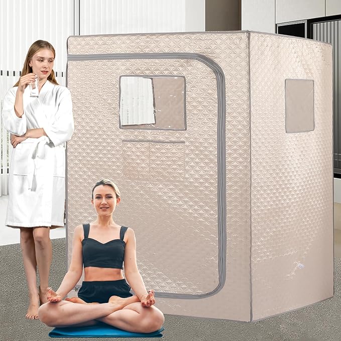 Smartmak Full Size Steam Sauna Tent, Portable Whole Body Home Spa Room, 1 or Two Person Large Space, Steamer NOT Included (47.28" x 35.46" x 63" Champagne)