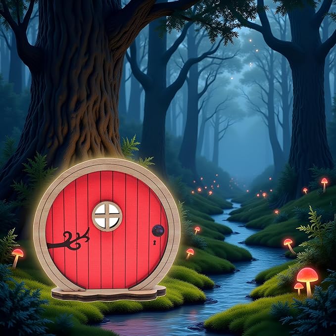 Red Fairy Garden Door,Tree Fairy Doors Decoration for Trees Outdoor and Tree Trunk,DIY Mini Garden Lawn Ornament Decor,Fairytale Tiny House Doors Mini Gift,Buildings and Structures Garden Miniatures
