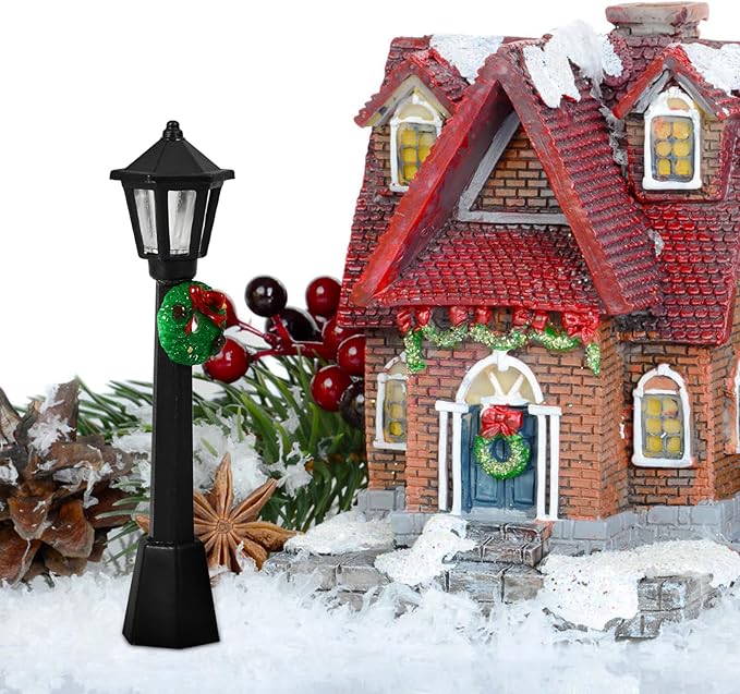 LOGOFUN 8Pcs Mini Street Lamp Post Miniature Park Bench Seat Mini Street Light Models Dollhouse Christmas Village Pathway Lantern Post for Xmas Fairy Garden Accessories