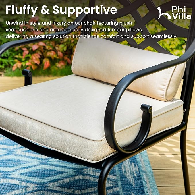 PHI VILLA Patio Dining Set for 6, 7 PCS Outdoor Dining Set-1 Rectangle 37x60in Dining Table (1.57" Umbrella Hole)&6 Patio Dining Chairs(Including 2 Swivel Chairs), for Outdoor Kitchen Lawn and Garden