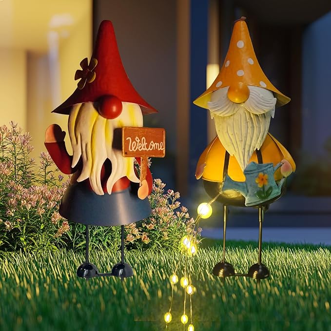 HONGLAND Solar Garden Gnomes Outdoor Statue -18 Inch Gnomes Decorations for Yard with Firework Solar Lights -3D Outdoor Figurines for Patio Yard Lawn Porch