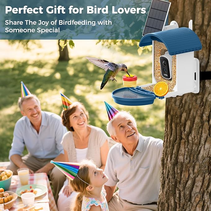 Bird Feeder with Camera, Smart Birdfeeder with Solar-Powered, 5MP AI Identify Birds 11000, Night Vision, Auto Record Video,Instant Notifications, Bird Feeders for Outdoors, Birds Watching Gifts