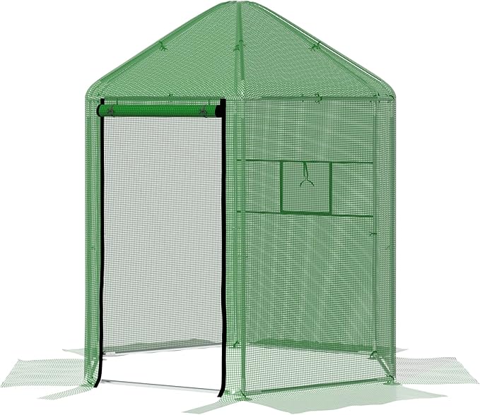 MU 7x7x7.6 FT Greenhouses for Outdoors, Heavy-Duty Green House for Outside, Walk in Winter Greenhouse with 180g Double Layer PE Cover, Ground Stakes, Great for Garden/Patio/Backyard