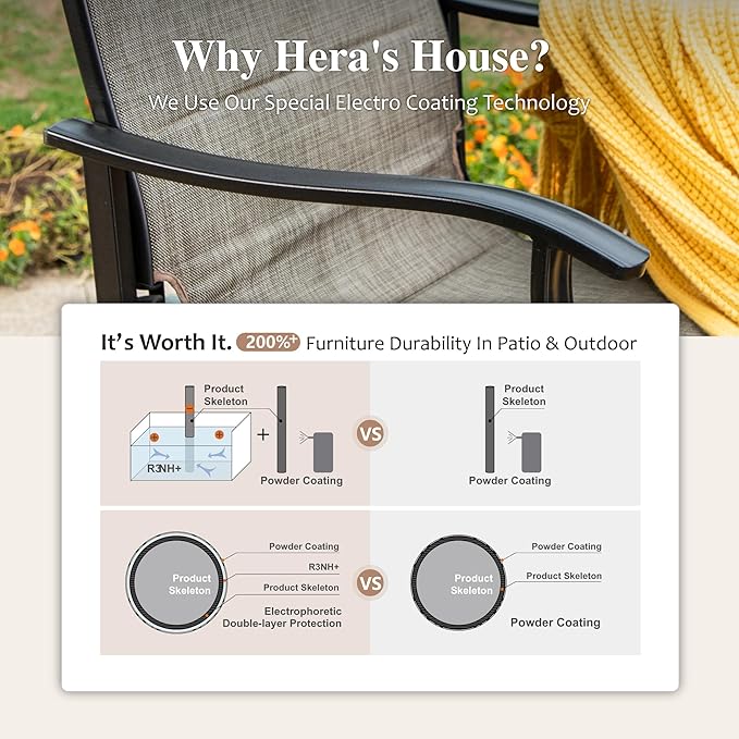 HERA'S HOUSE Premium Patio Dining Chair of 6, Rust Resistant Outdoor Chair with Textilene Padded Seat, Supports up to 350lbs with Comfort and Durability for Lawn Kitchen Garden Backyard