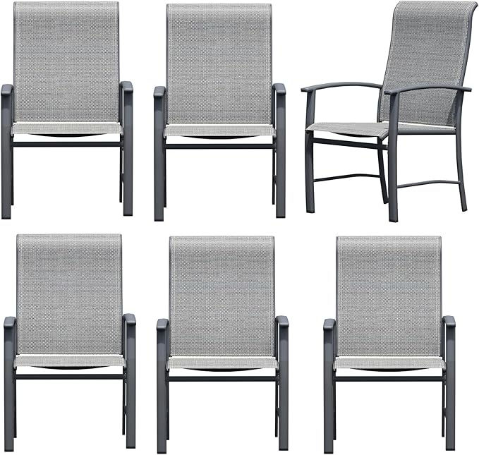 Outdoor Dining Chairs Set of 6, Stackable Patio Chairs with Metal Frame & Textilene Fabric, Perfect for Patio Garden Deck, Grey