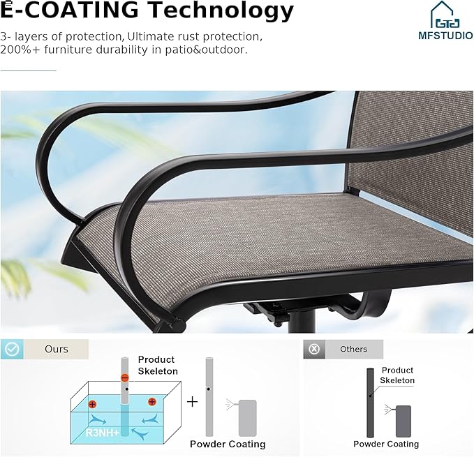 MFSTUDIO Outdoor Swivel Patio Chairs Set of 4, Patio Dining Chairs with Breathable Textilene Fabric & Metal Frame, Weather-Resistant Outdoor Furniture Bistro Lawn Deck Chairs