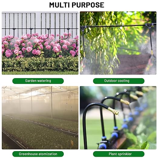 360° Adjustable Drip Irrigation System - Garden Watering Atomizing System with 16 Nozzles, Greenhouse Accessories for Yard, Lawn, Plants, Garden, 5/16 inches Hose, 50 ft