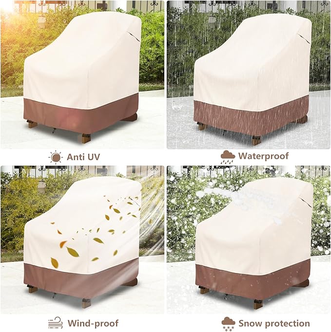 okcool Patio Adirondack Chair Cover 2 Pack,Waterproof Heavy Duty Outdoor Chair Covers,Patio Adirondack Chair Cover for Outdoor Chair,(35 W x 37 D x 36 H inches),Beige & Brown