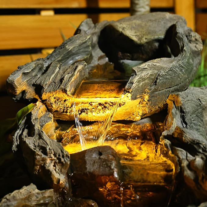 42.1 Inches Garden Outdoor Water Fountain - Mutiply Tiered Cascading Fountains Outdoor Decor with LED Lights and Pumps for Garden, Patio, Porch, Backyard, Deck, Pond and Home Art Decor