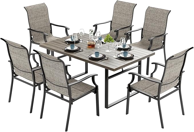 7 Piece Patio Dining Sets for 6, Outdoor Table and Chairs Set with 1 Patio Dining Table(1.61"-2" Hole) and 6 High Back Patio Chairs, Outdoor Dining Sets for Deck Backyard
