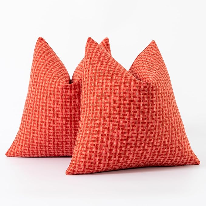 Kevin Textile Outdoor Waterproof Throw Pillow Covers Pack of 2 Farmhouse Decorative Cushion Covers for Garden Patio Tent Balcony Bench Couch Sofa 20x20 Inch, Red