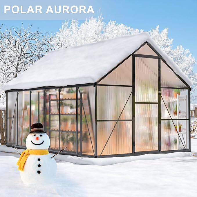 Polar Aurora 8x12 FT Greenhouse, Quick Aluminum Assembly Structure Polycarbonate Greenhouse, Walk-in Greenhouses for Outdoors with Ventilated Windows, Green Houses for Outside Backyard Garden