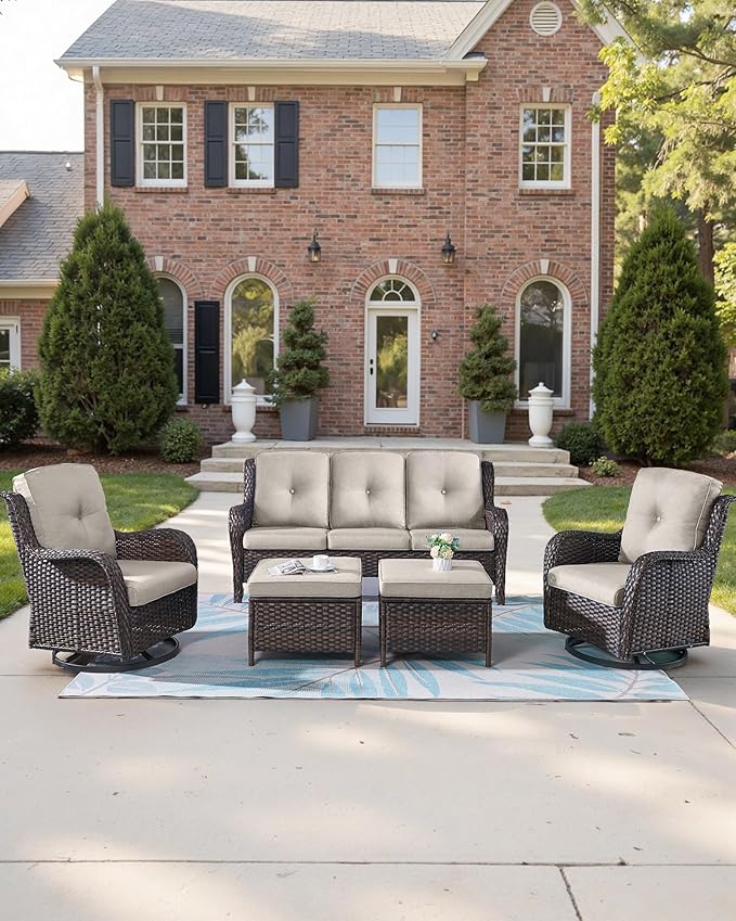 Pop 22x25/22x24 Outdoor Seat Cushions Set of 2 - Comfortable High Back Water-Resistant Patio Wicker Chairs Cushion for Dining Rocker Glider Loveseat Couch Sectional Sofa - Beige/Button