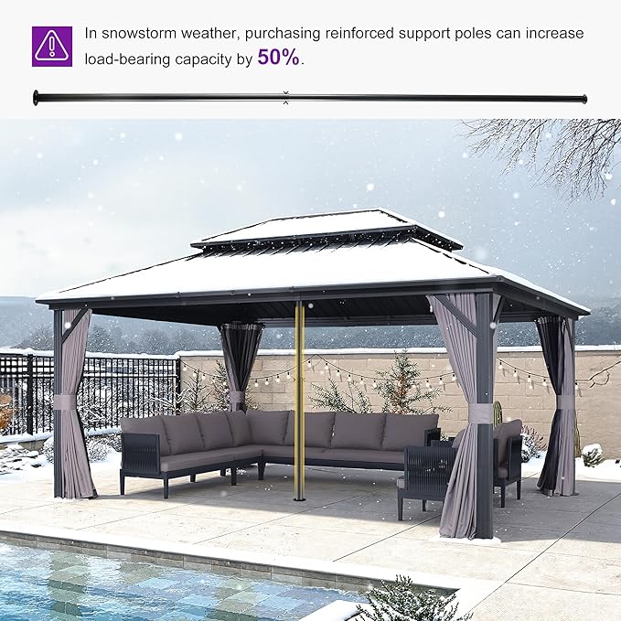 PURPLE LEAF 12' X 16' Permanent Hardtop Gazebo Outdoor Aluminum Gazebo with Heavy Duty Galvanized Steel Double Roof for Patio Lawn Garden Aluminum with Netting and Curtains Grey