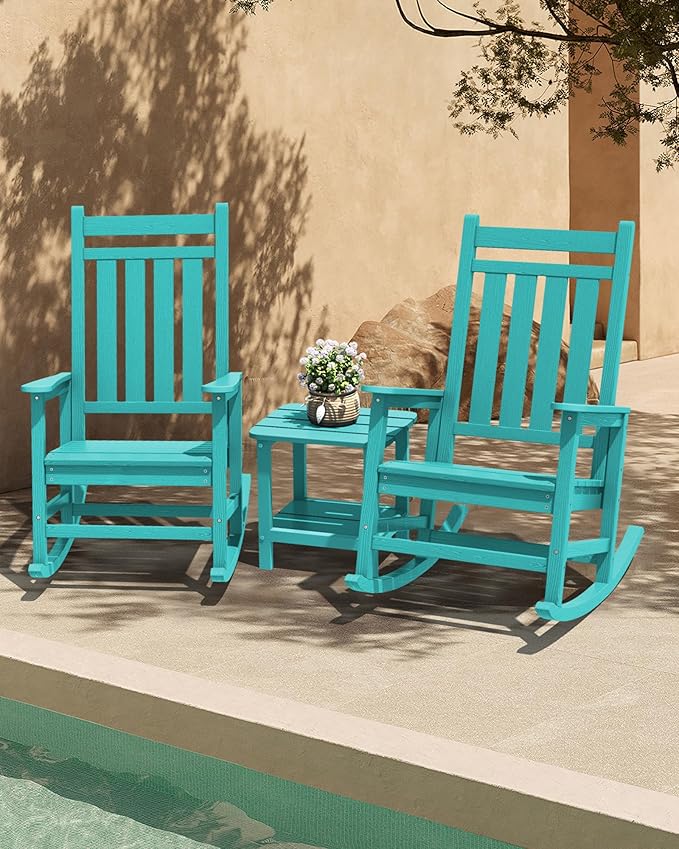 SERWALL HDPE Rocking Chair, Outdoor Rocking Chair for Adults, All Weather Porch Rocker for Lawn Garden, Aruba