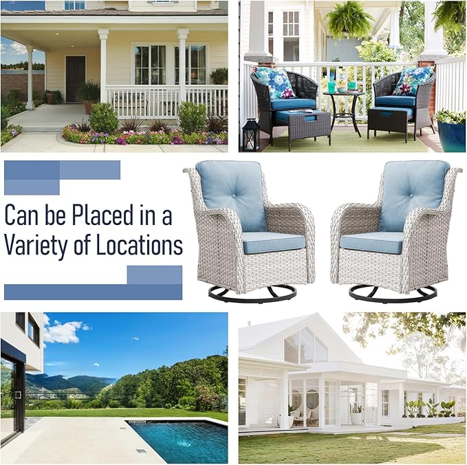 Swivel Rocker Patio Chairs:Patio Swivel Rocker Chairs Set of 2, Outdoor Swivel Rocker Patio Chairs, Light Beige/Light Blue