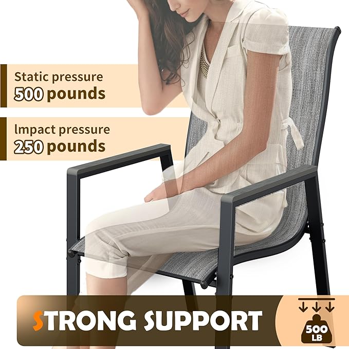 UDPATIO Patio Chairs Set of 6, Outdoor Stackable Dining Chairs with All Weather Breathable Textilene, High Back Metal Frame for Lawn Garden Backyard Deck, Grey White