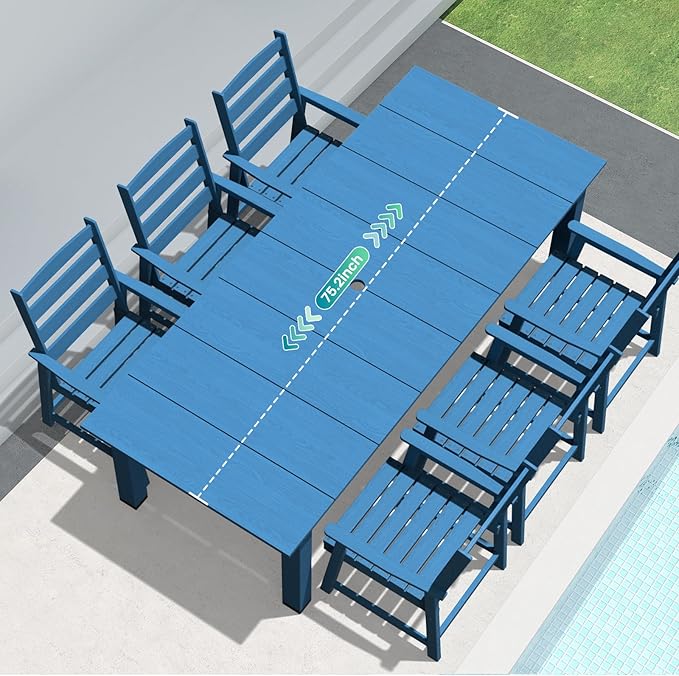 LOUNZY 5 Pieces Patio Dining Sets, Outdoor HDPE Furniture Set for 4 w/ 2" Hole Cut-Out Dining Table with 4 Patio Chairs for Pool, Lawn and Garden,Navy