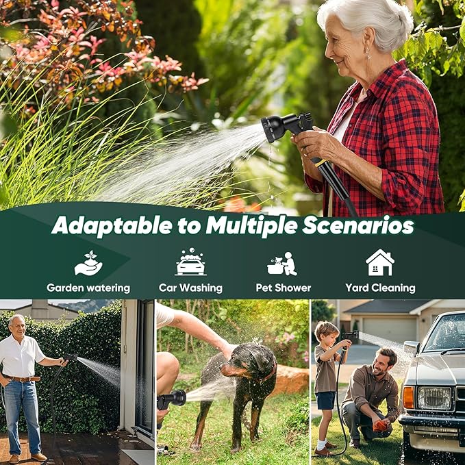 Garden Hose Non-Expanding 100ft, Flexible Garden Hose with 10 Function Hose Nozzle, Lightweight, Kink Free and Water Hose for Outdoor,Yard, Lawn, Car Wash, Marine,and Camper Use