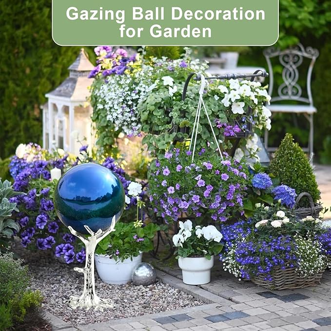 Nerien 10 Inch Gazing Ball, Stainless Steel Garden Mirror Globe, Polished Ornament Sphere, Hollow Floating Reflective Hemisphere, Home Outdoor Pond Housewarming Swimming Pool Decoration Gift, Blue