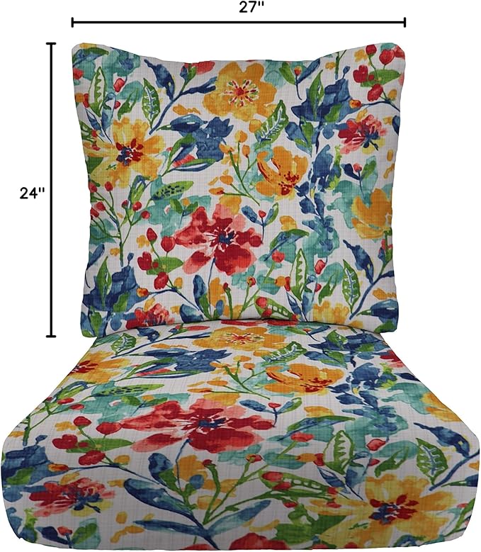 RSH DECOR: Deep Seating Cushion with Pillow Back | 24” x 27” Seat | All-Weather Spun Fabric | Water and Fade-Resistant | Outdoor Chair Cushion Set for Patio Furniture | Oakmont Hightown Festival