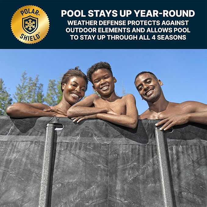 Bestway APX 365 18' x 9' x 52" Rectangular Above Ground Swimming Pool Outdoor Backyard Framed Pool Set with Sand Filter Pump, Ladder, and Cover, Gray