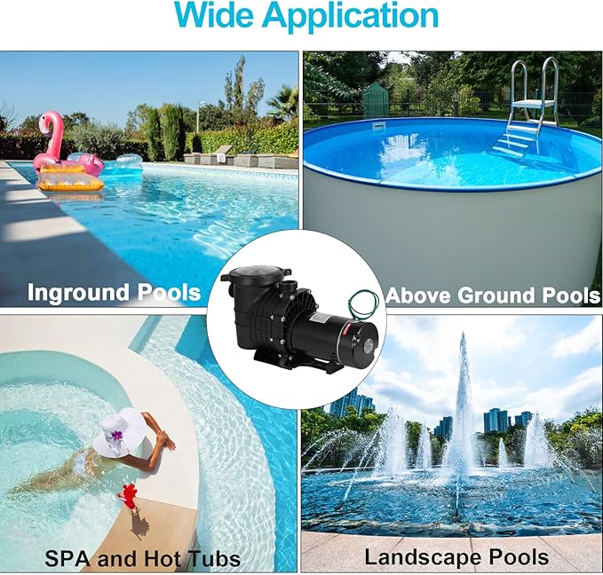 2 HP Pool Pump 110 V/220 V Swimming Pool Pump 6840 GPH In/Above Ground Pool Pumps 1500 W Powerful Self Primming Pump for Residential/Commercial Pool, Spas and Hot Tubs, Landscape Fountain