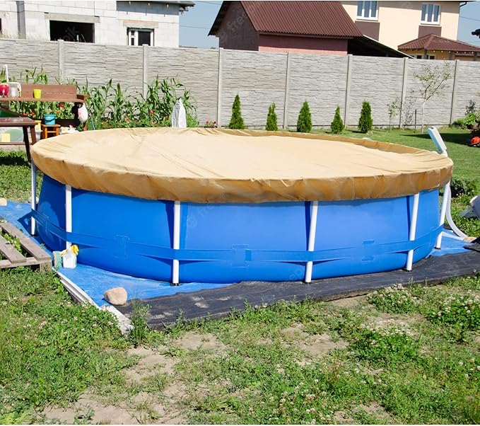 ECOOPTS 17 ft Round Pool Cover for Above Ground Pools, Swimming Pool Cover Protector Winter Safety Cover (Beige)