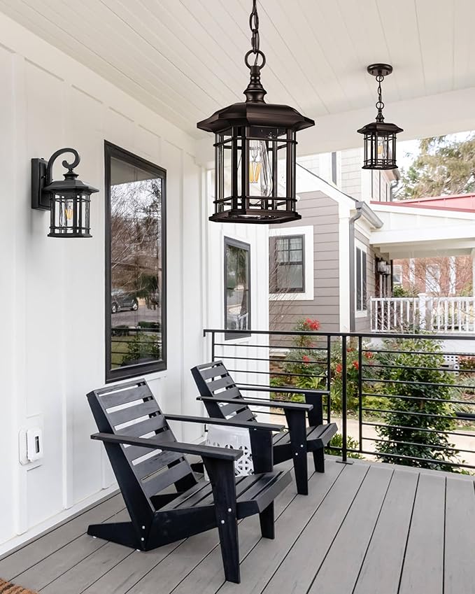VIANIS Outdoor Pendant Light, Brown Outdoor Chandelier Sconce, Oil Rubbed Bronze Porch Lights Ceiling, Waterproof Hanging Lights for House, Patio, Garden, Anti-Rust, 100% Aluminum