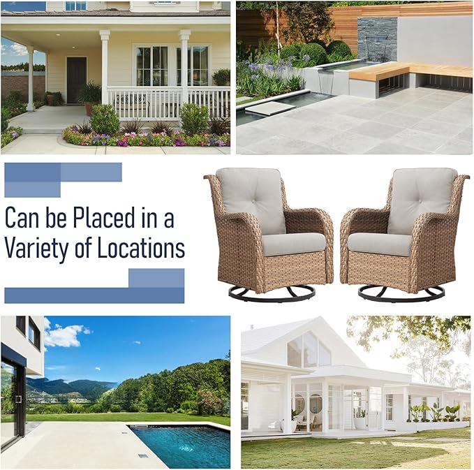 Swivel Rocker Patio Chairs:8 Pieces Patio Swivel Rocker Chairs with Wicker Armrests Patio Swivel Rocking Chair Outdoor Swivel Rocker Patio Chair