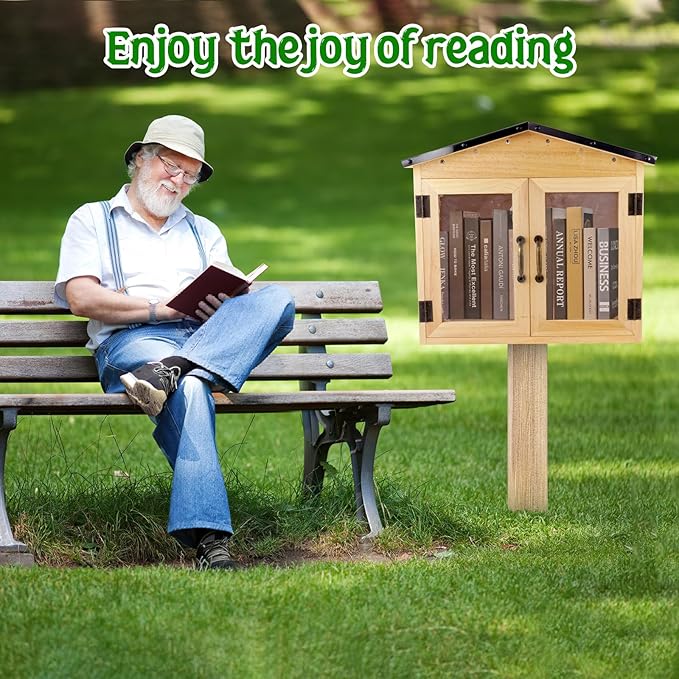 Outdoor Library Box Literature Exchange Box Outdoor Book Storage Little Wood Cabinet for DIY, Neighborhoods Community and Schools Sharing Books, Literature and Newspapers