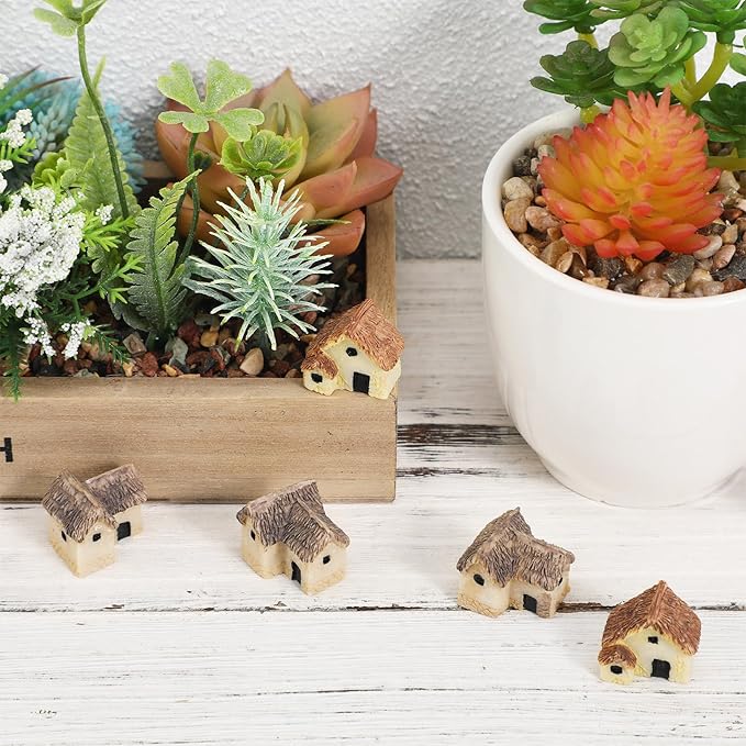 12 Pcs Miniature Fairy Garden Stone House,Mini Fairy Stone Resin House Cottage Statues Sculptures for Micro Landscape Dollhouse Decor