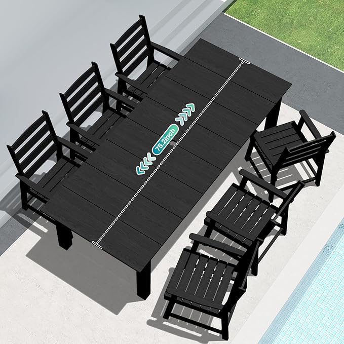 LOUNZY 5 Pieces Patio Dining Sets, Outdoor HDPE Furniture Set for 4 w/ 2" Hole Cut-Out Dining Table with 4 Patio Chairs for Pool, Lawn and Garden,Black