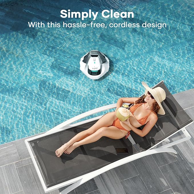 AIPER Cordless Robotic Pool Cleaner, Pool Vacuum Lasts 90 Mins, LED Indicator, Self-Parking, Ideal for Above-Ground Flat Pool up to 860 sq.ft