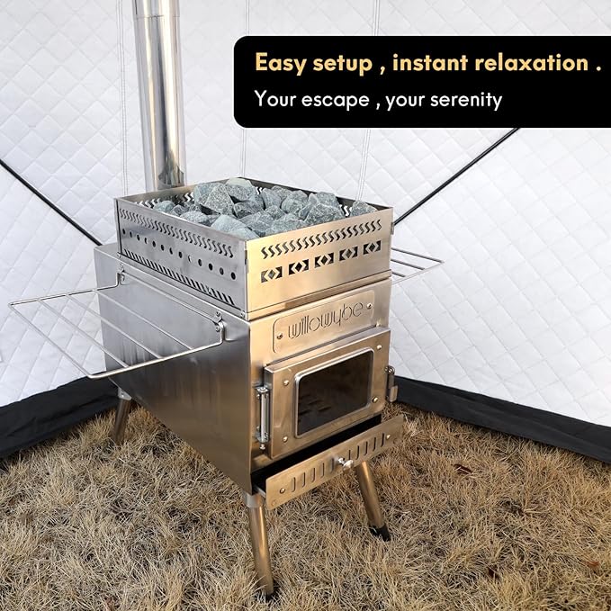 WILLOWYBE Portale Outdoor Sauna Set with Sauna Tent, Sauna Wood Stove for Dry Sauna, Cooking for Family and Friends