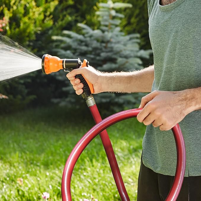 Solution4Patio Long Lead-in Red Garden Hose 5/8 in. x 50 ft. -Kink Free, No Leaking, Male/Female Fittings -Heavy Duty Durable Flexible Lightweight Water Pipe -Brass Aluminum Ends for Household & Yard