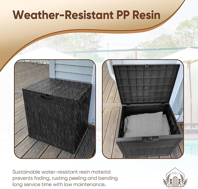 33 Gallon Deck Box Set of 2, Small Outdoor Storage Box Waterproof, Lockable Secure Package Bin Delivery Box for Outside, Patio Cushions Storage Box, Delivery Driver Snack Box for Porch, Black