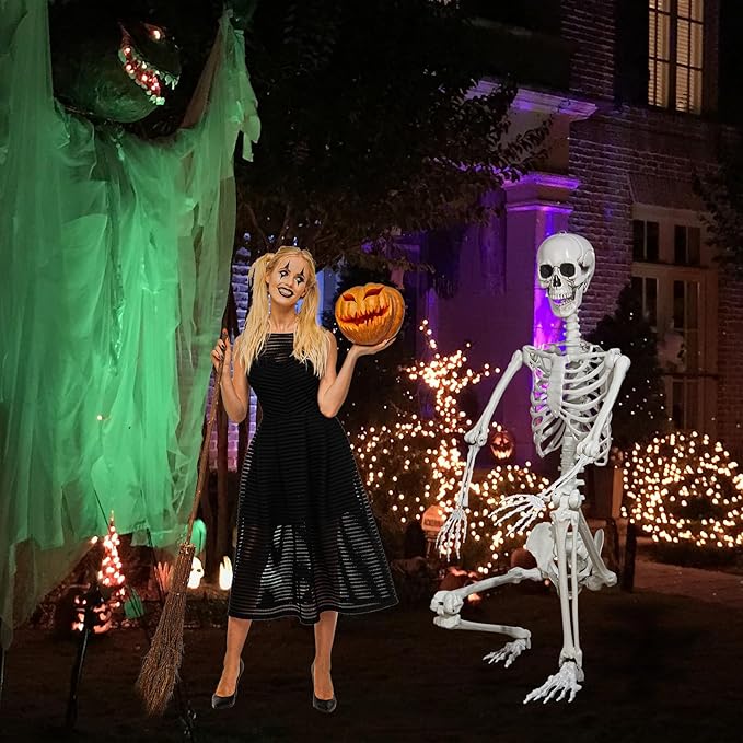 Halloween Giant Skeleton, Large Realistic Full Body Skeleton with Movable Joints for Halloween Party Haunted House Indoor Outdoor Decoration (7.8ft-1P)