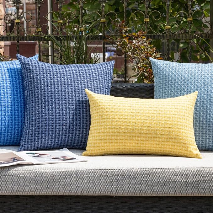 Kevin Textile Outdoor Waterproof Throw Pillow Covers Pack of 2 Farmhouse Decorative Cushion Covers for Garden Patio Tent Balcony Bench Couch Sofa 12x20 Inch, Yellow