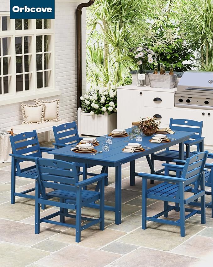 HDPE 2-Piece Outdoor Dining Chairs, Weather-Resistant Heart-Cutout Design Patio Dining Chairs, Outdoor Furniture for Lawn, Patio, Porch, Deck, Poolside, Yard (Classic Blue)